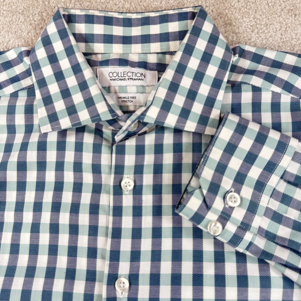 Collection by Michael Strahan Mens 16.5 34/35 Gingham Wrinkle Free Stretch Shirt